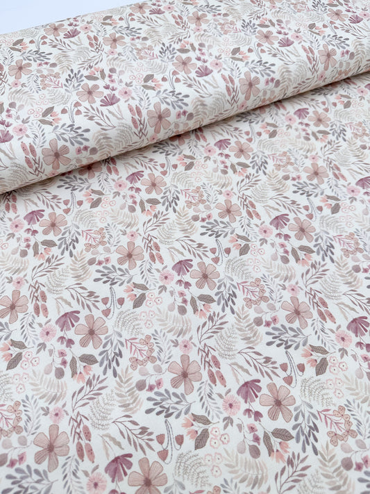 Baumwolljersey Stoff Meterware Pastell Frühlingsblumen