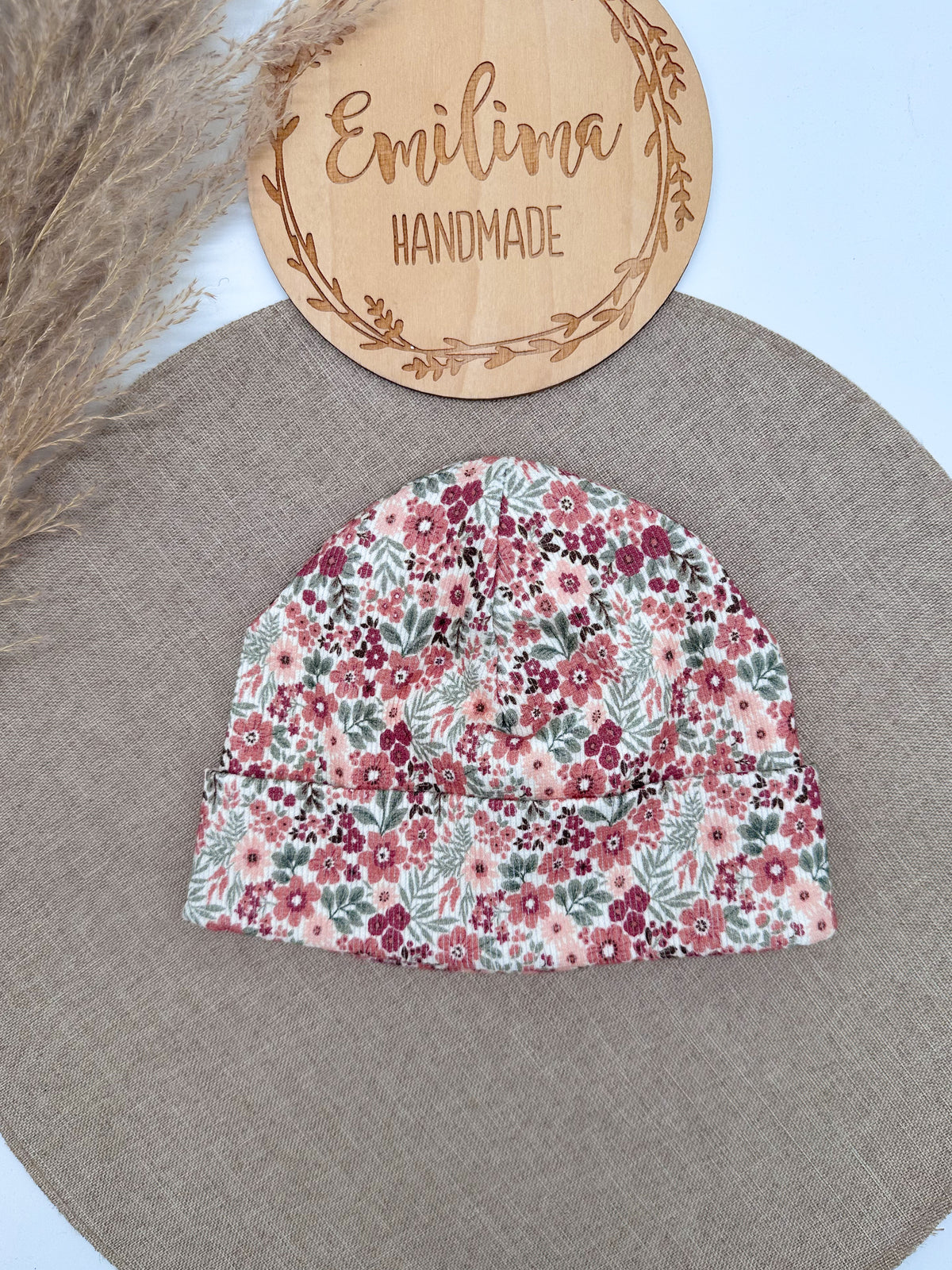 Übergangsmütze Hipster Beanie Retro Blumen KU 42-45cm