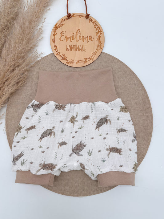 Kurze Pumphose Musselin Motive beige