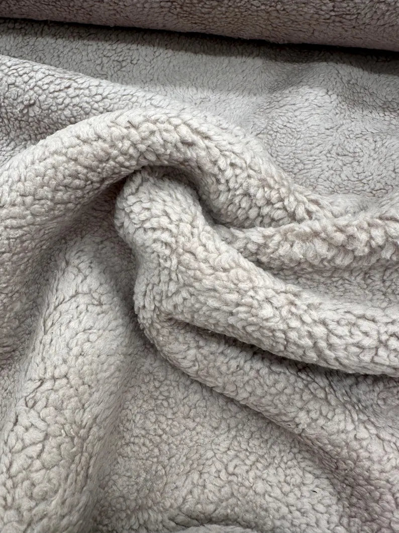 Stoff Baumwollteddy Teddyfleece taupe graubeige Meterware