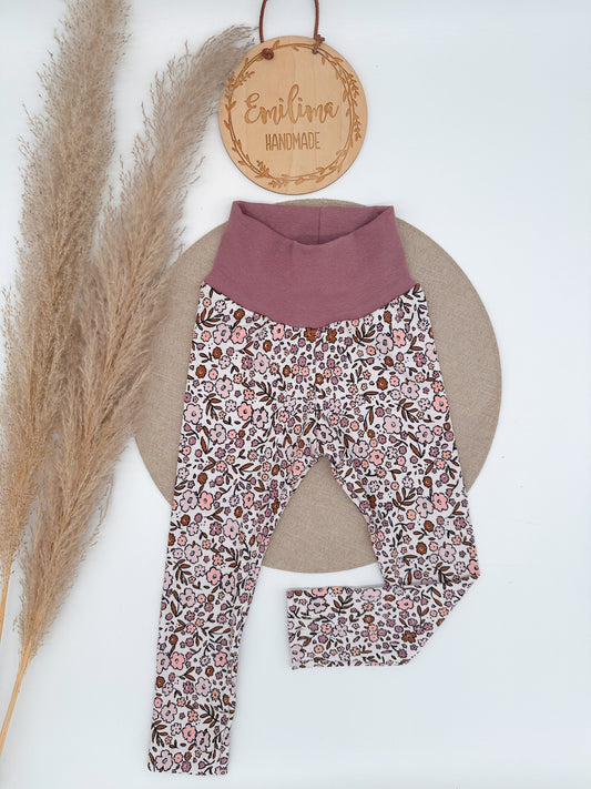 Rib Leggins Retro Blumen altrosa