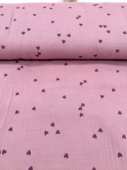 Musselin Herzen mauve Meterware