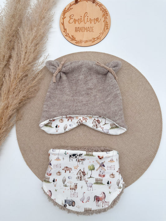 Walkset Wintermütze & Halssocke Motive Teddy