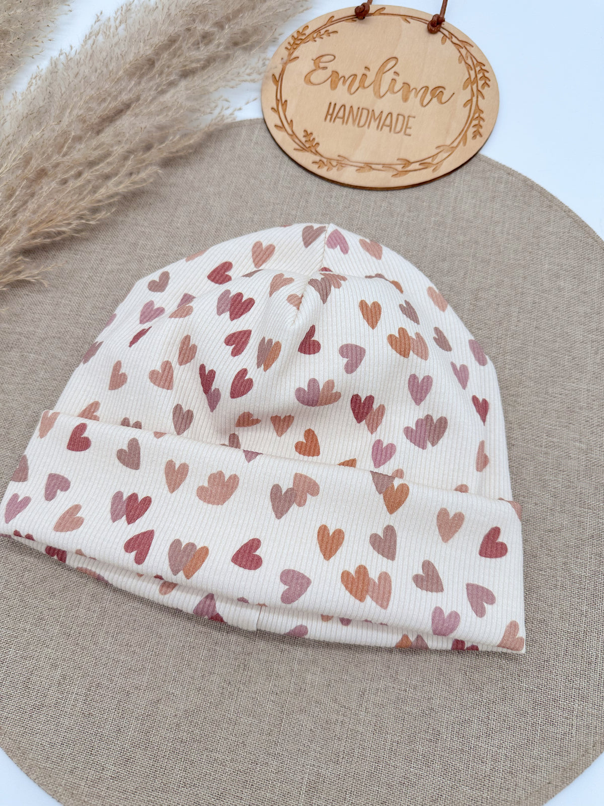 Hipster Beanie Herzen Naturtöne