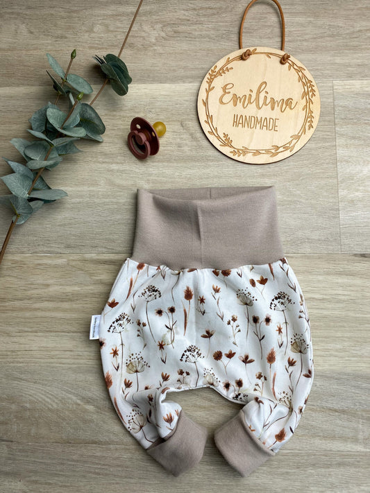 Pumphose/ Baggypants Pressed Flowers Sand Weiß Baby Kleinkind Mädchen