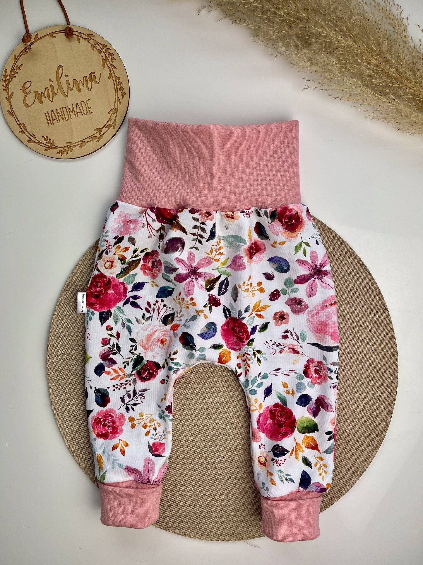 Pumphose Baby Mädchen Baggypants bunte Blumen rosa altrosa