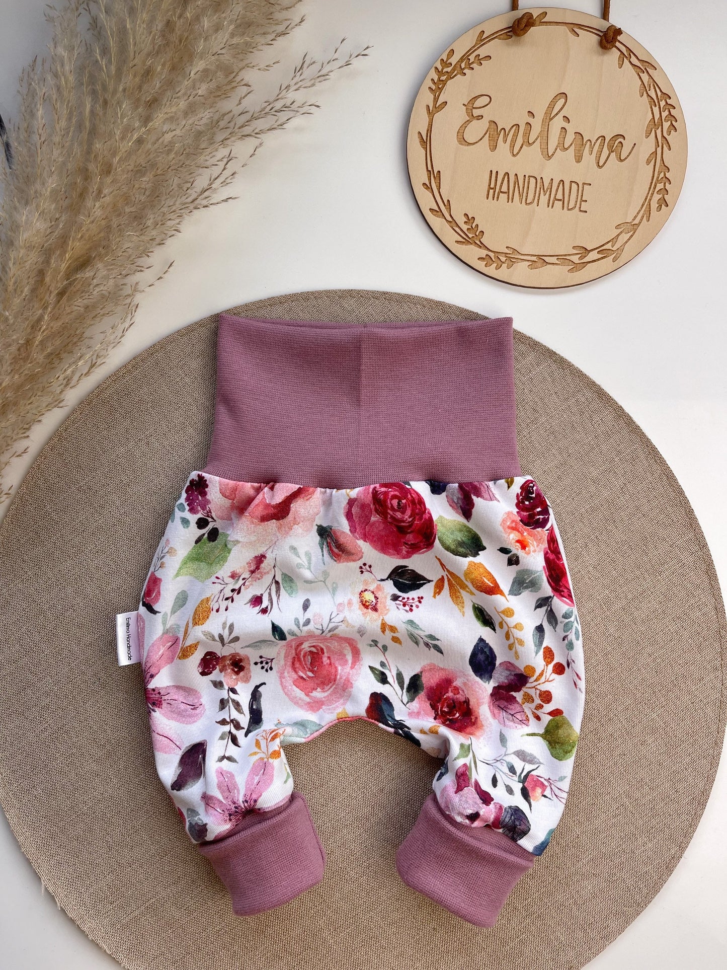 Pumphose Baby Mädchen Baggypants bunte Blumen rosa altrosa