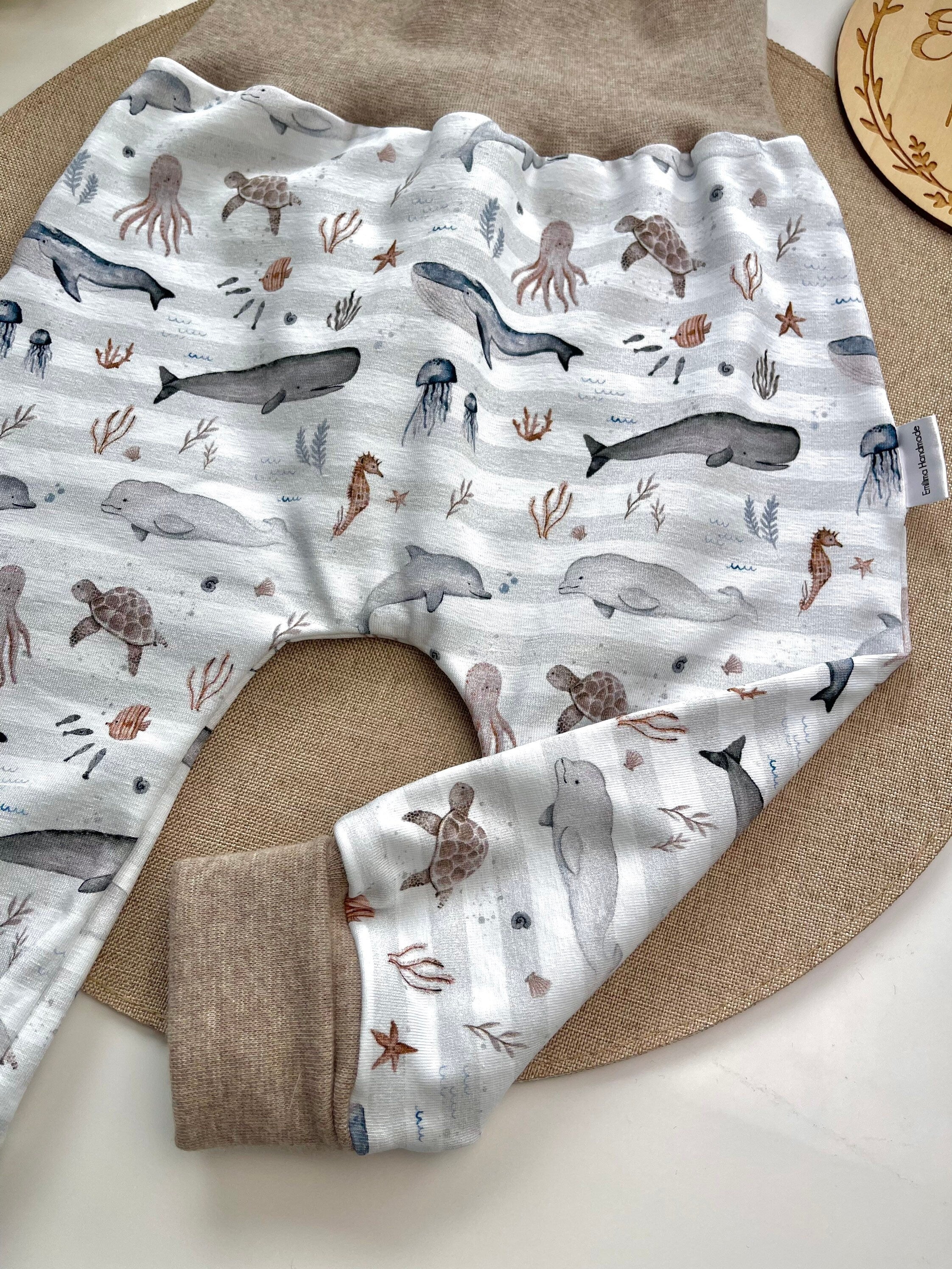 Baggypants Baby Pumphose Kleinkind Unterwasserwelt Jersey Babyhose streifen Weiß Blau