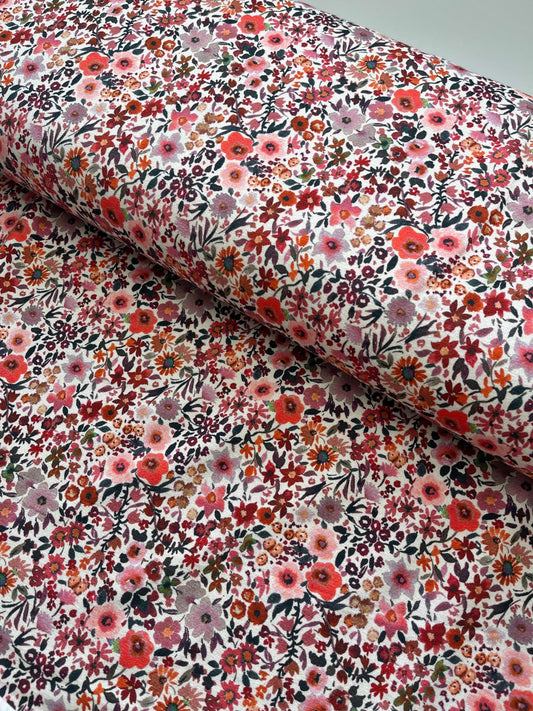 Jersey Stoff Aquarell Blumen rot Flowers Baumwolljersey