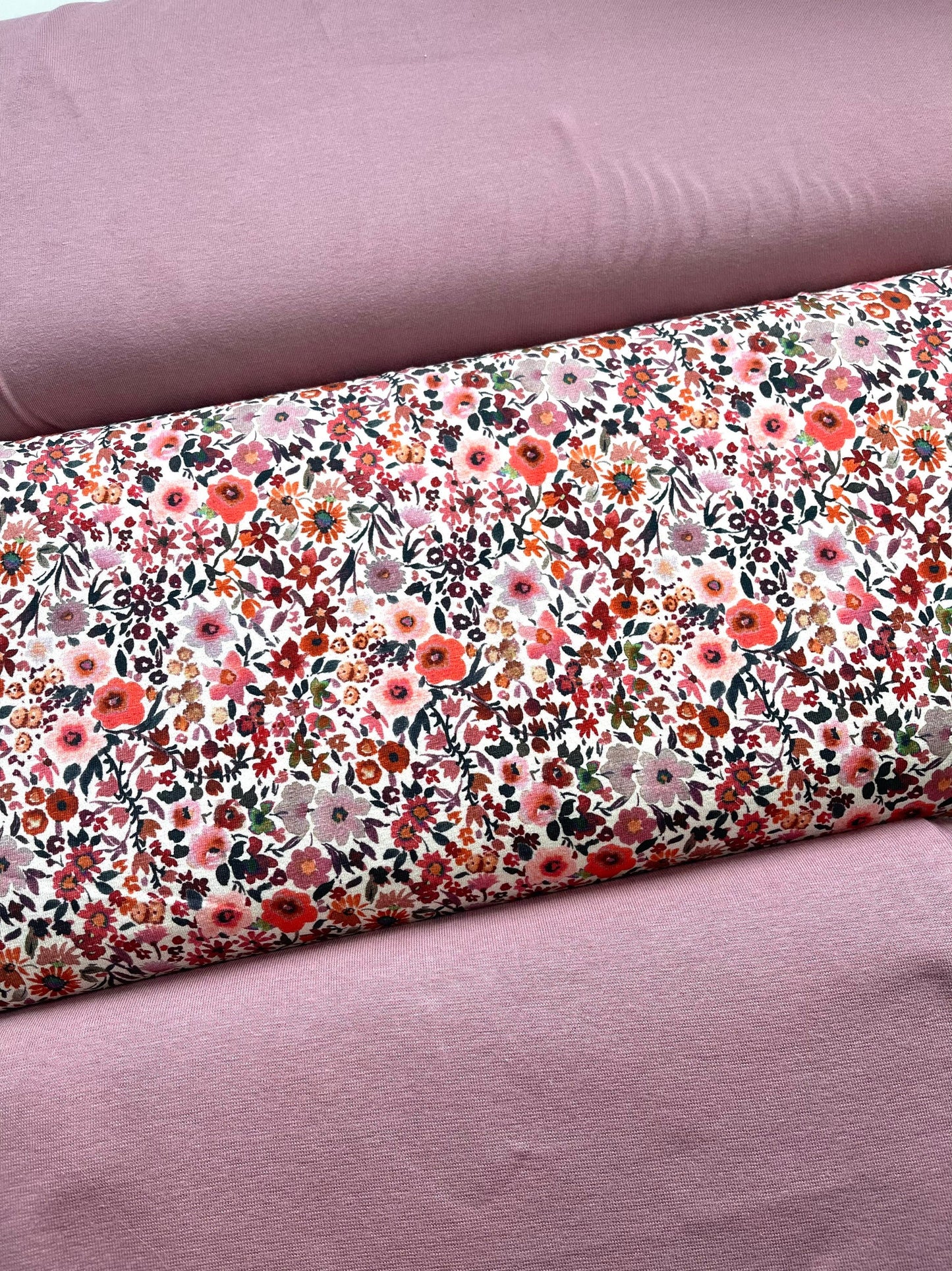 Jersey Stoff Aquarell Blumen rot Flowers Baumwolljersey