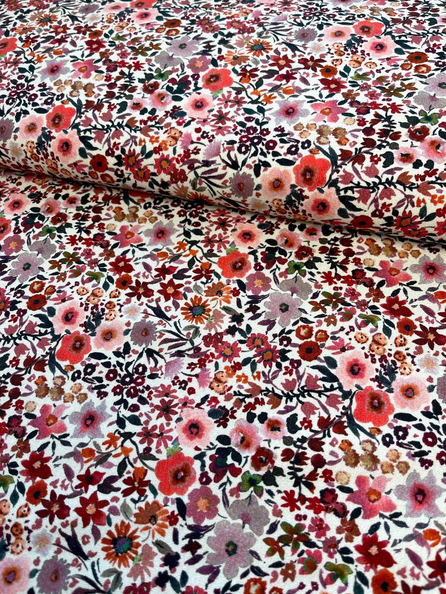 Jersey Stoff Aquarell Blumen rot Flowers Baumwolljersey