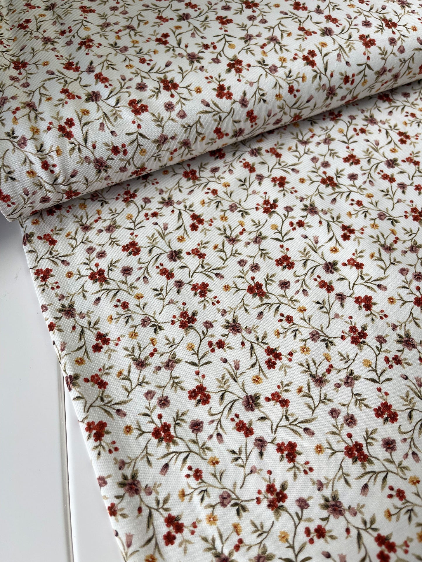 Jersey Stoff Streublümchen weiß rosa rot gelb  Flowers Baumwolljersey