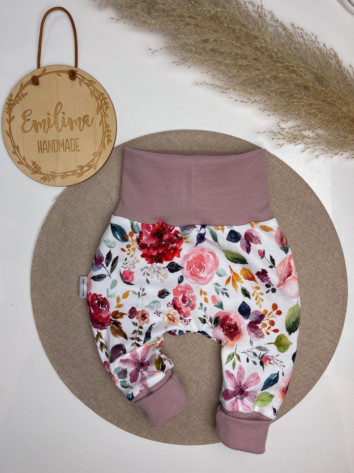 Pumphose Baby Mädchen Baggypants bunte Blumen rosa altrosa