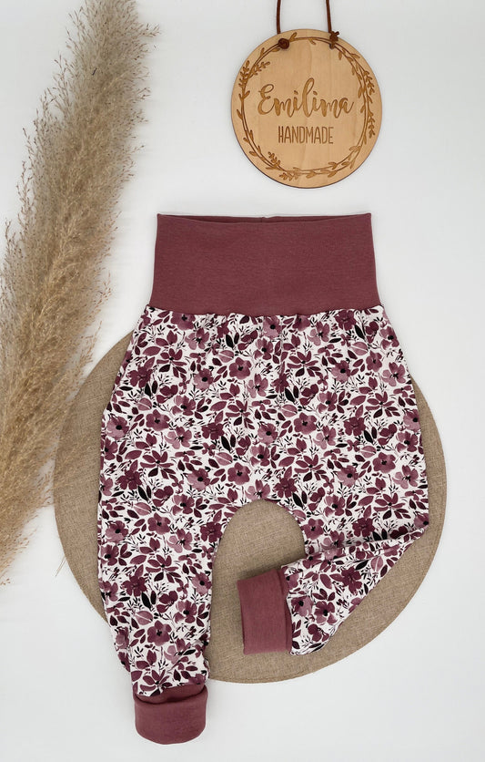 Pumphose Baby Mädchen Baggypants Blumen& Gräser mauve  rosa altrosa